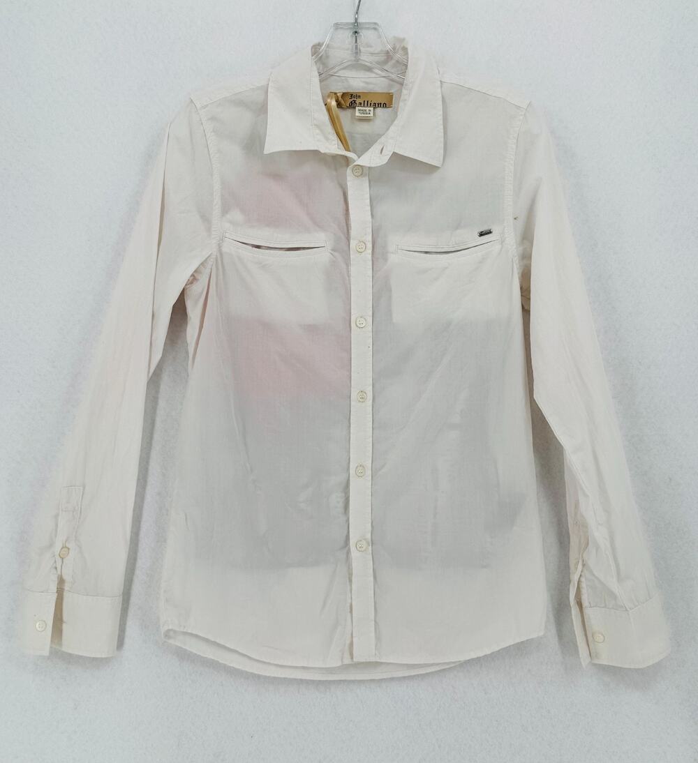 Vtg John Galliano Womens Newspaper Print White Long Sleeve Button Up Top Sz 14